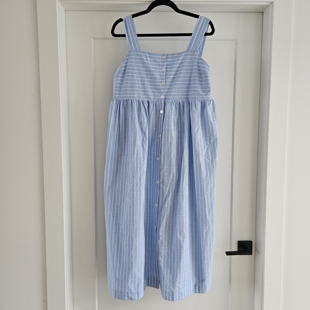 100% Cotton Striped Blue Buttom Down Midi Dress Size Large